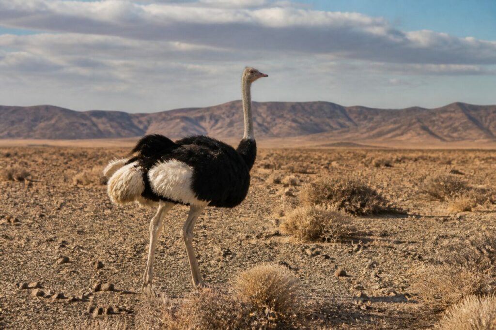 Dorso arrotondato davanti al deserto roccioso — Struzzo comune