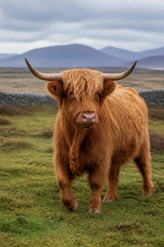 Corna divaricate durante lʼavvicinamento — Bovino di tipo Highland