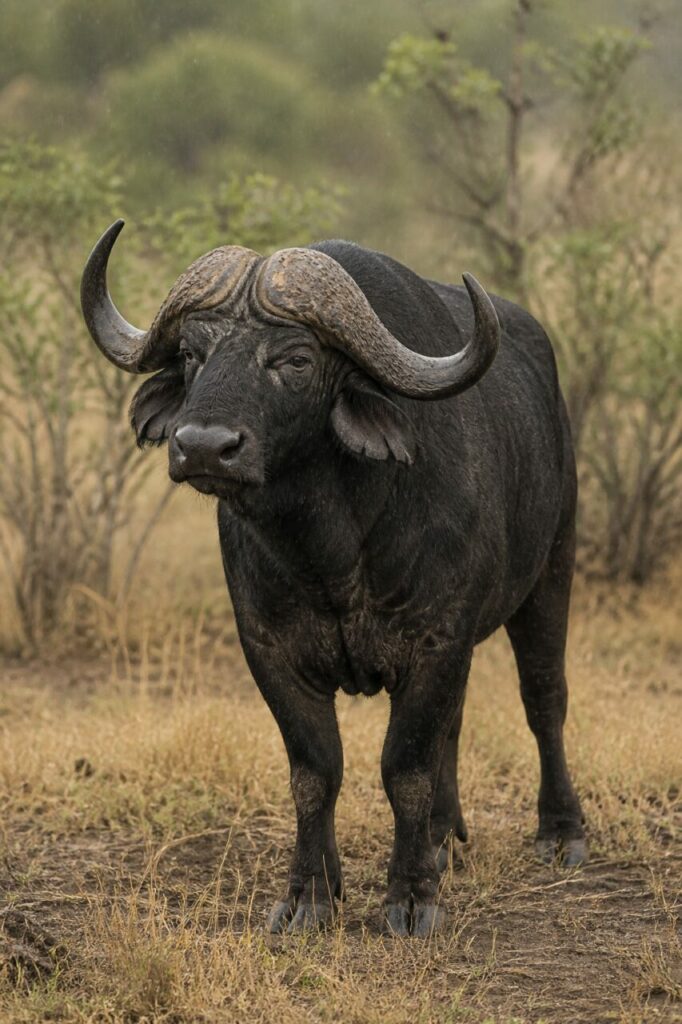 Pioggia sottile sulle corna massicce — Bufalo africano