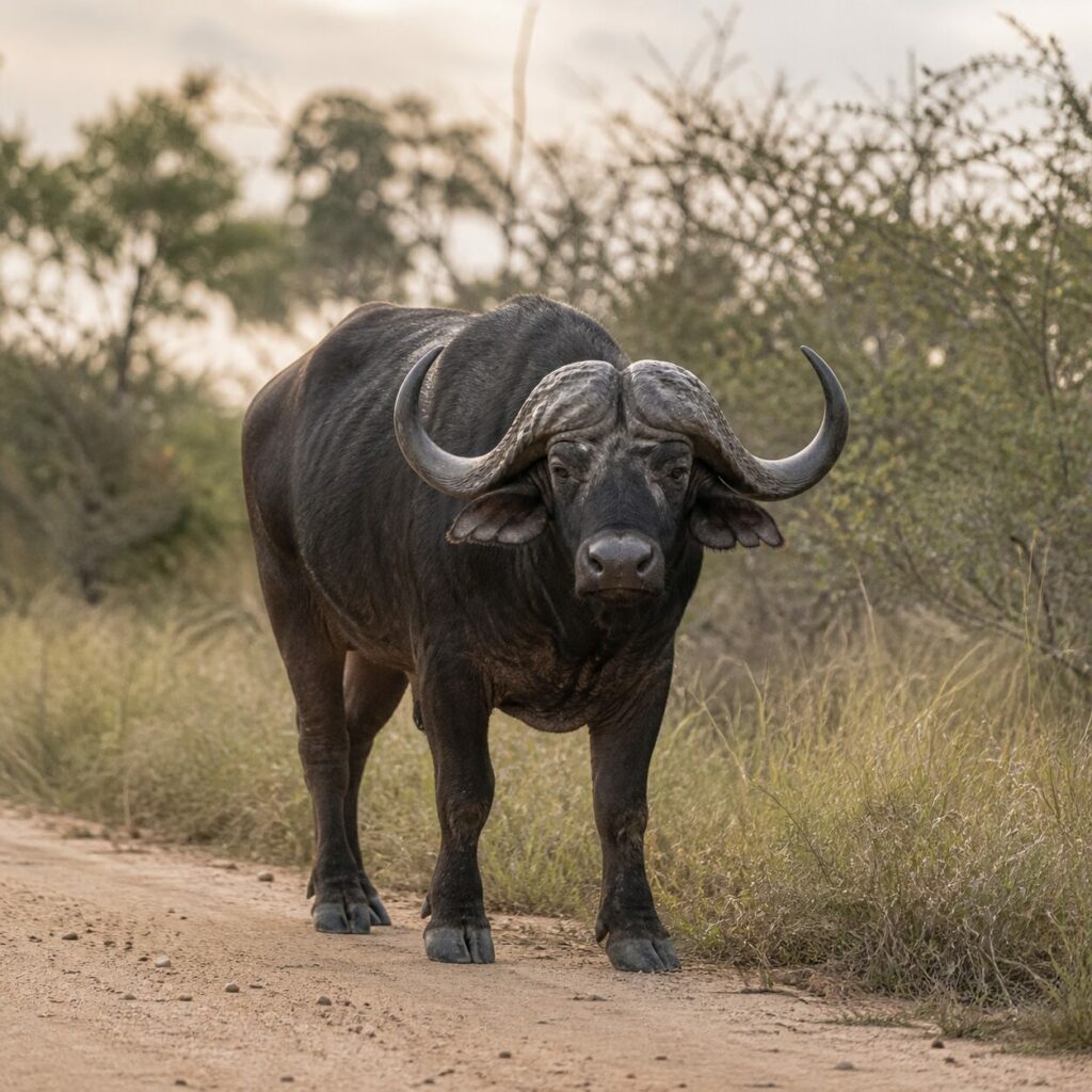 Postura salda sulla pista sabbiosa — Bufalo africano