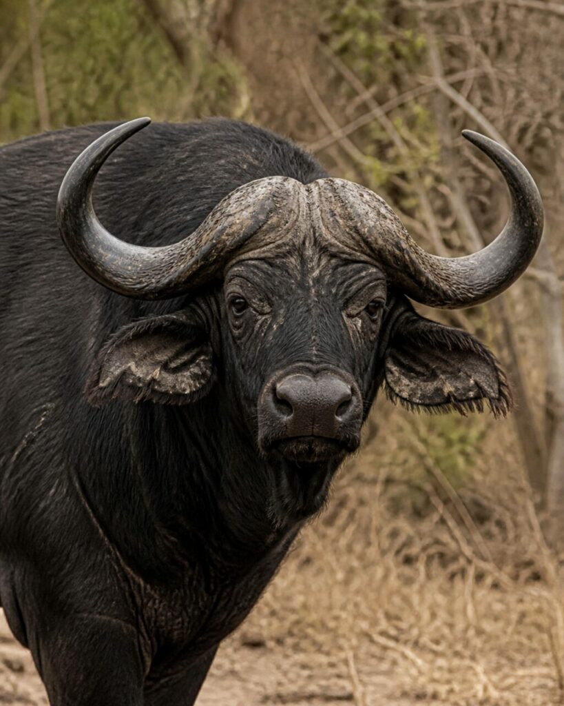 Fronte ampia fra corna ricurve — Bufalo africano