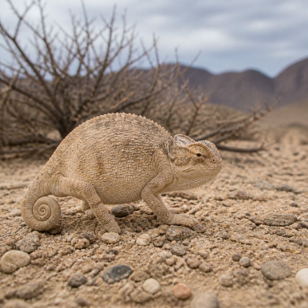 Pelle granulosa sopra la ghiaia — Camaleonte del Namaqua