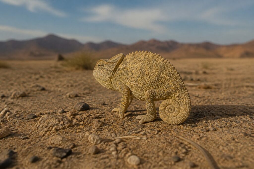 Camaleonte in movimento sul terreno sabbioso — Camaleonte del Namaqua