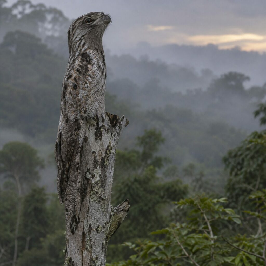 Camouflage naturel sur un tronc pâle