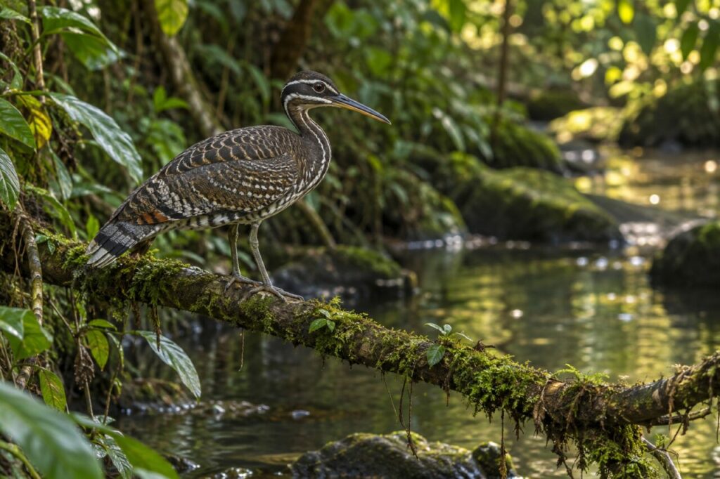 Sonnenralle — perched on a low branch