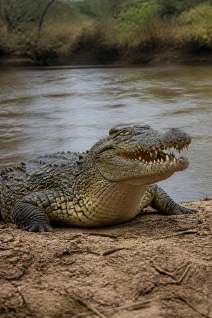 Bocca aperta sulla riva — Coccodrillo del Nilo