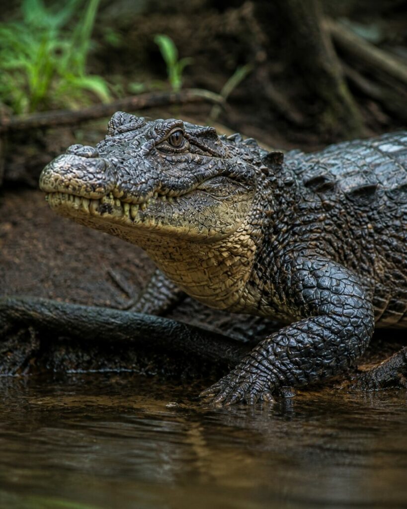 Testa squamosa sul bordo dellʼacqua — Coccodrillo nano africano