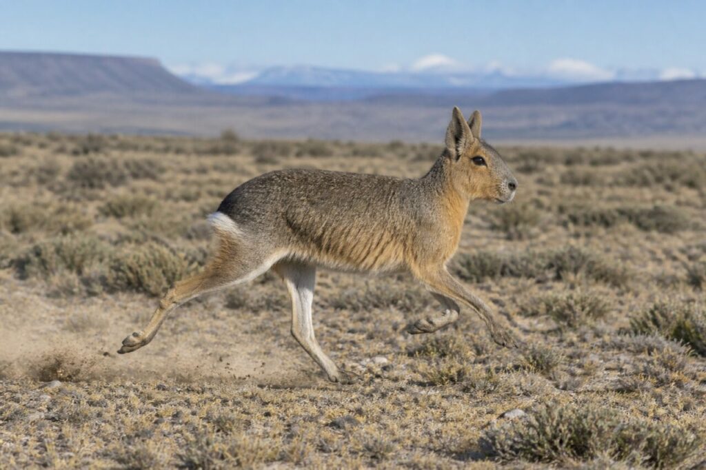 Mara de Patagonie sur un plateau désertique