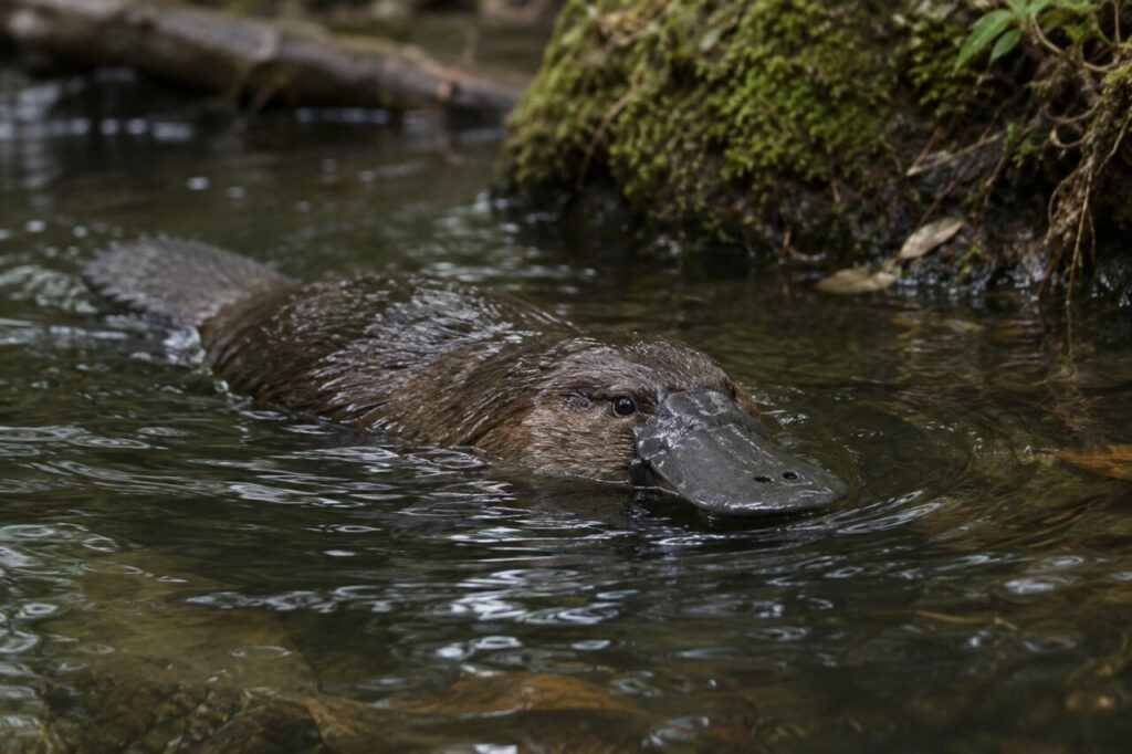 Ornithorynque nageant dans une rivière d’eau douce