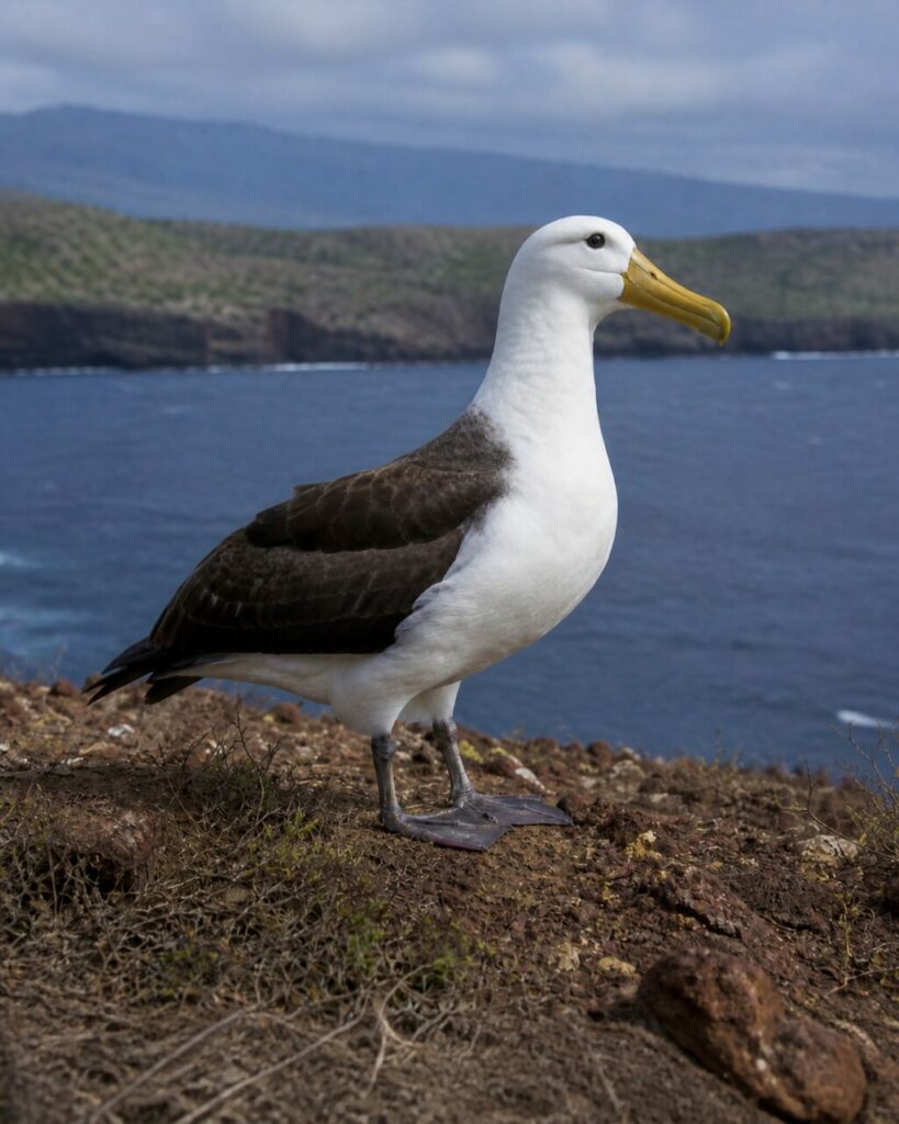 Ali brune ripiegate sopra i piedi grigi — Grande albatro costiero