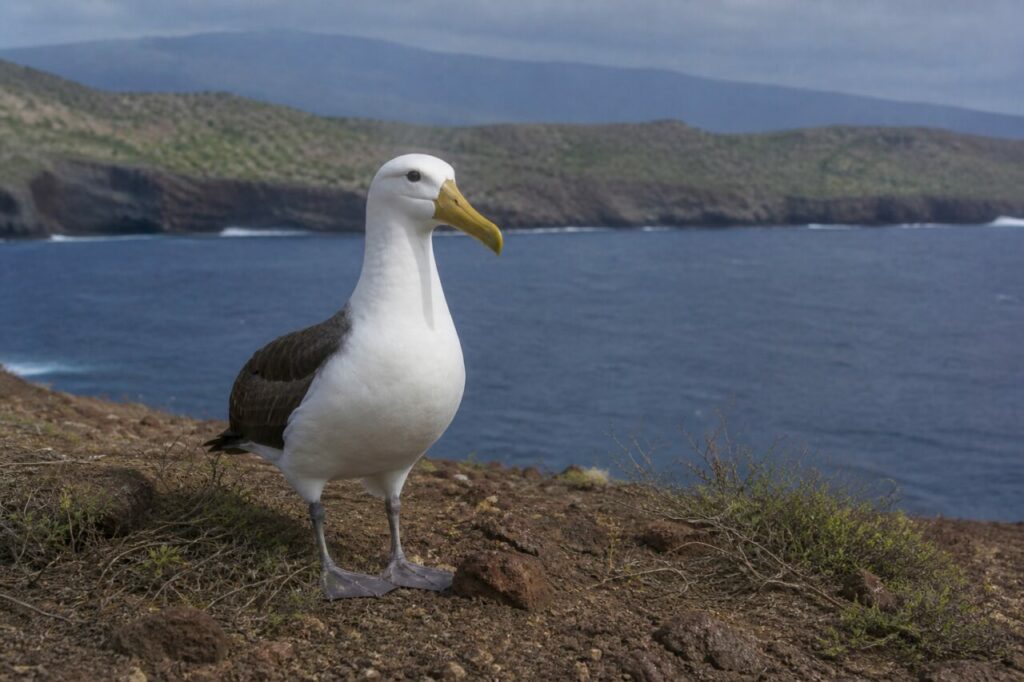 Testa bianca sopra la costa rocciosa — Grande albatro costiero