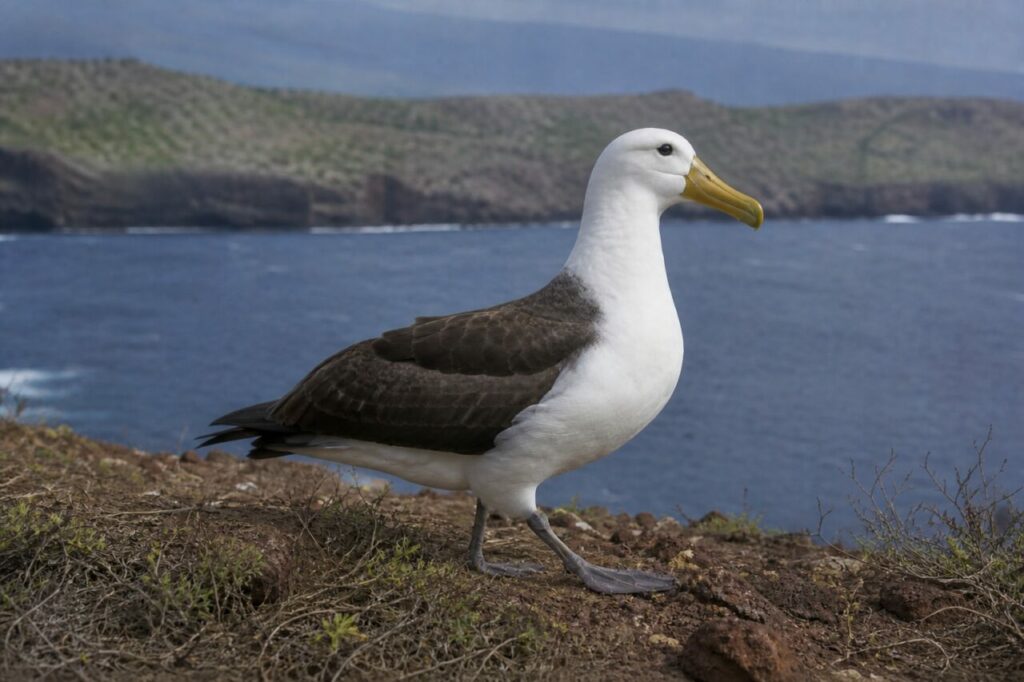 Albatro in cammino sulla roccia asciutta — Grande albatro costiero