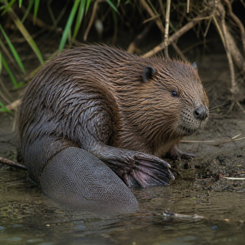 Un castoro presso acqua bassa