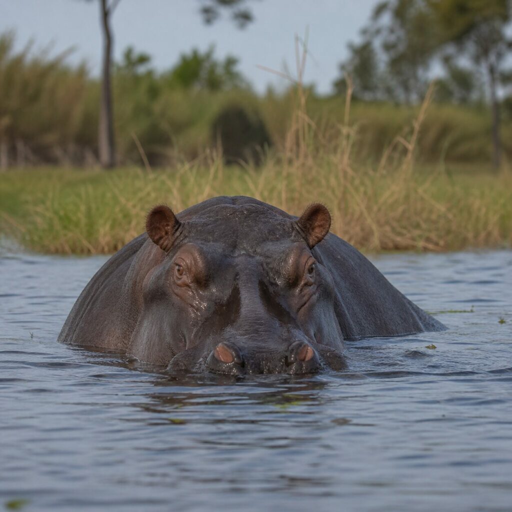 Ippopotamo comune — Occhi, orecchie e narici in superficie