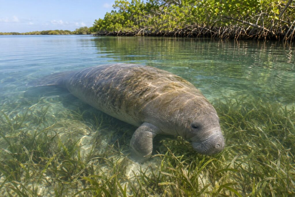Peixe-boi-das-Índias Ocidentais — in a shallow coastal lagoon