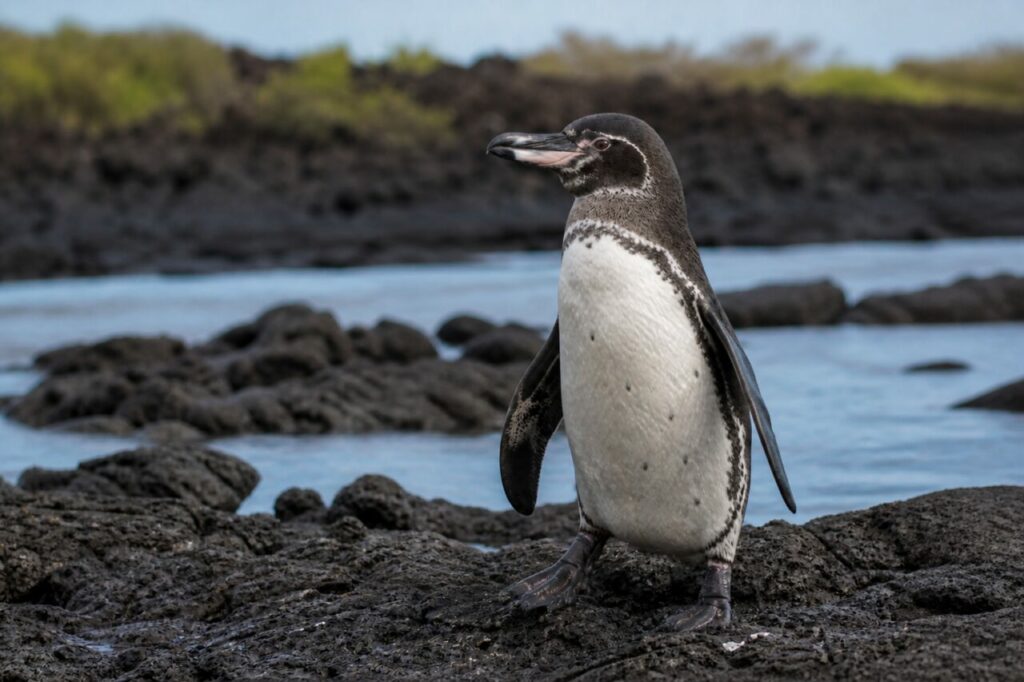 Unica fascia pettorale sul pinguino eretto — Pinguino delle Galápagos