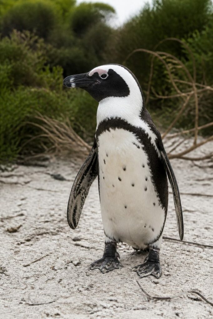 Pinguino africano in piedi sulla sabbia chiara — Pinguino africano