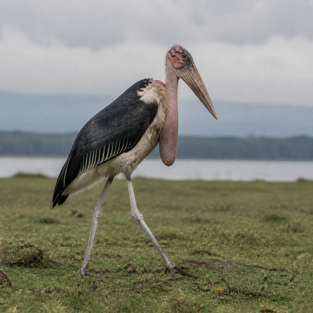 Marabù avanza lentamente su terreno umido — Marabù africano