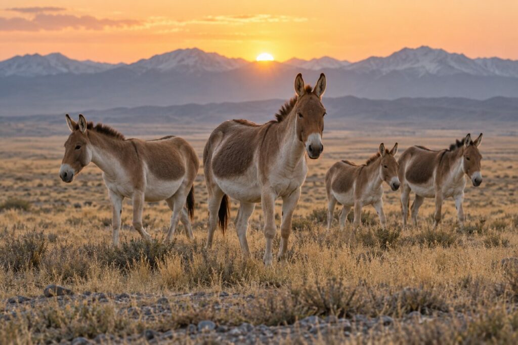 Onagro asiático — in a small herd at sunrise