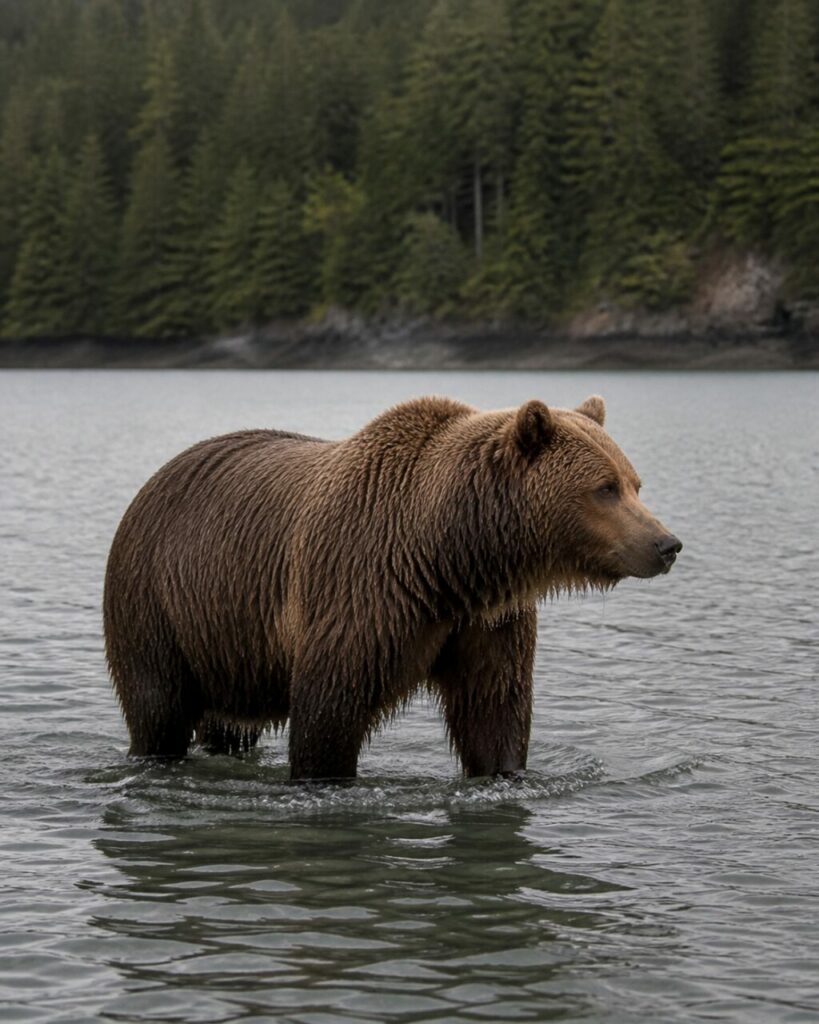 Profilo bruno contro la riva scura — Orso bruno
