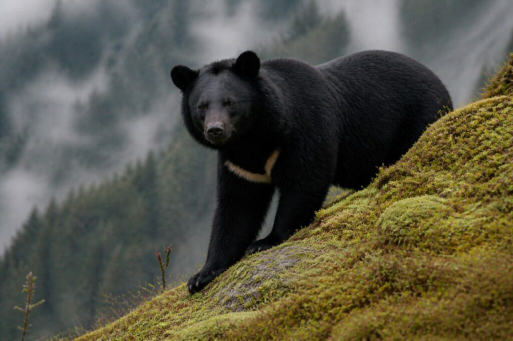 Attraversamento prudente del pendio muschioso — Orso nero asiatico