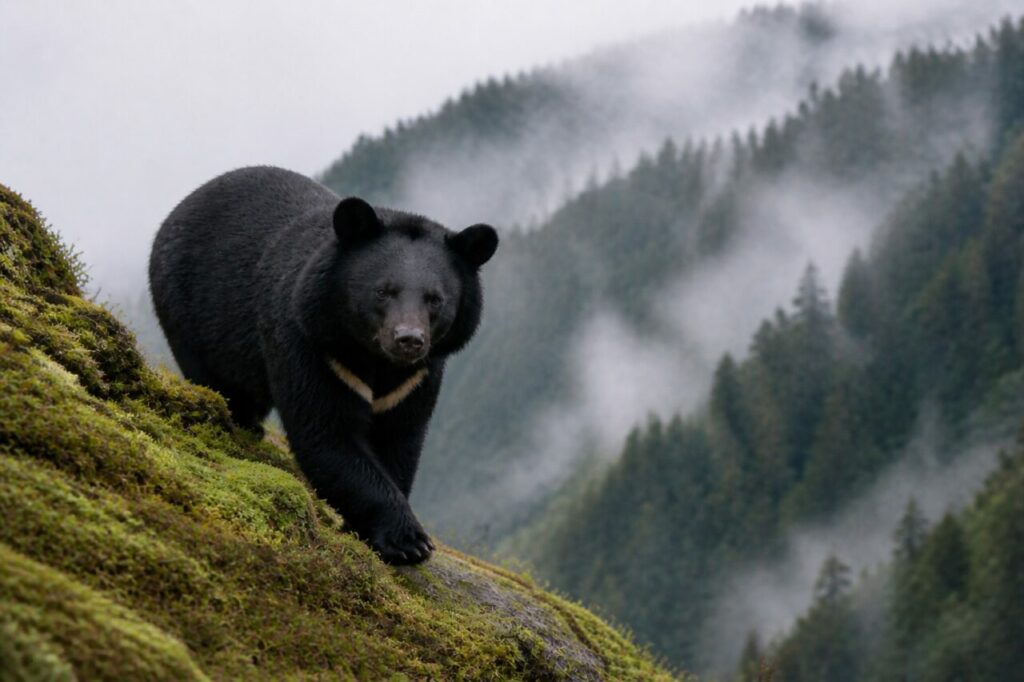 Muschio sotto la mezzaluna chiara del petto — Orso nero asiatico