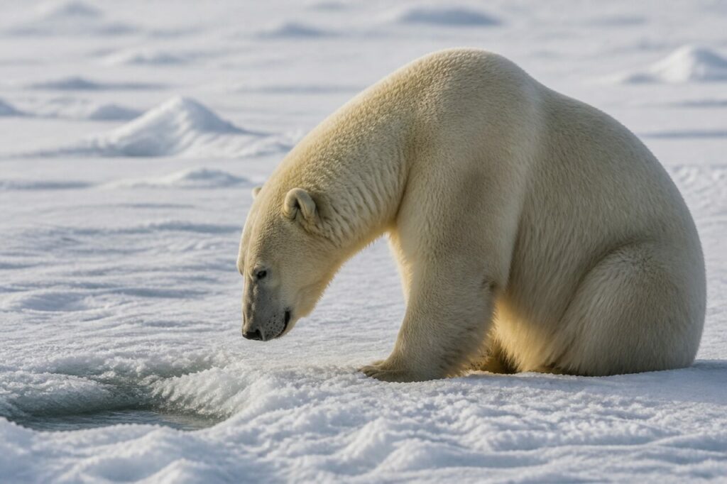 Orso curvo presso unʼapertura bordata di ghiaccio frantumato — Orso polare