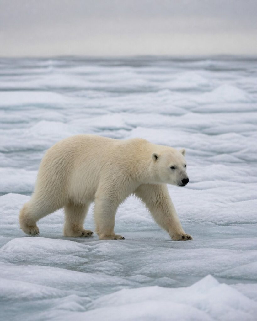 Orso bianco cammina sul ghiaccio presso lʼacqua scura — Orso polare