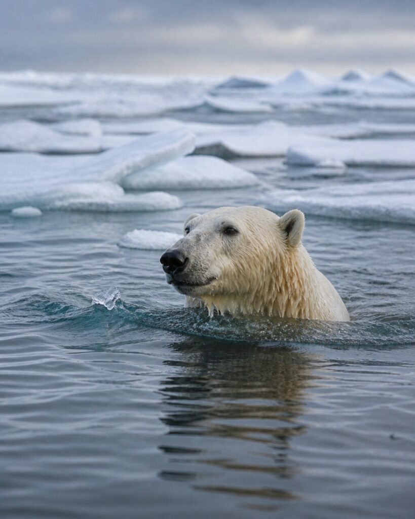 Orso che nuota accanto al proprio riflesso — Orso polare che nuota
