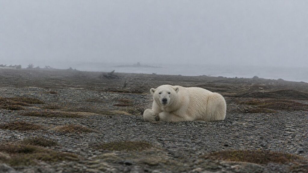 Manto bianco nella tundra nebbiosa — Orso polare