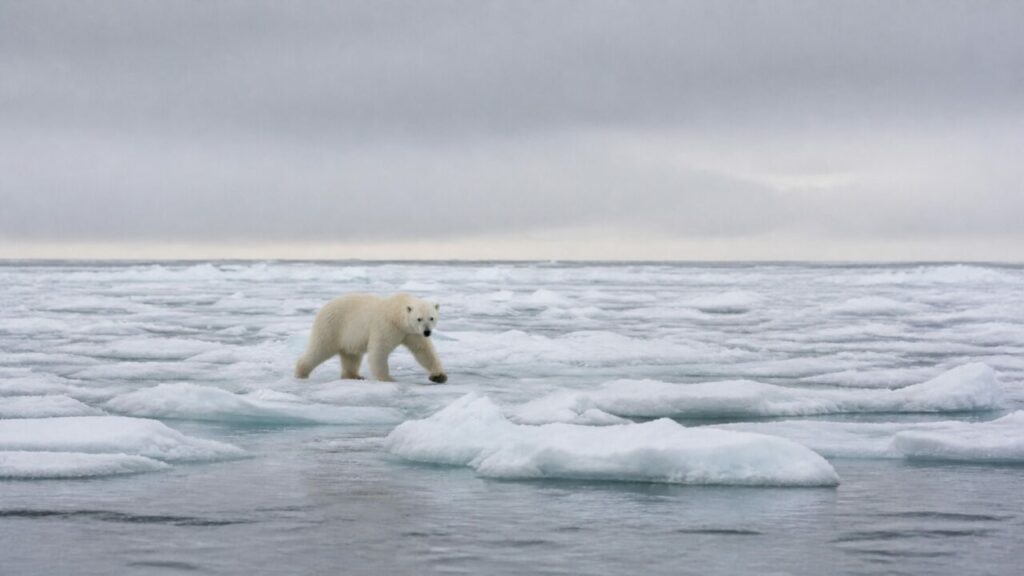 Banchisa sconfinata, un orso minuscolo allʼorizzonte — Orso polare