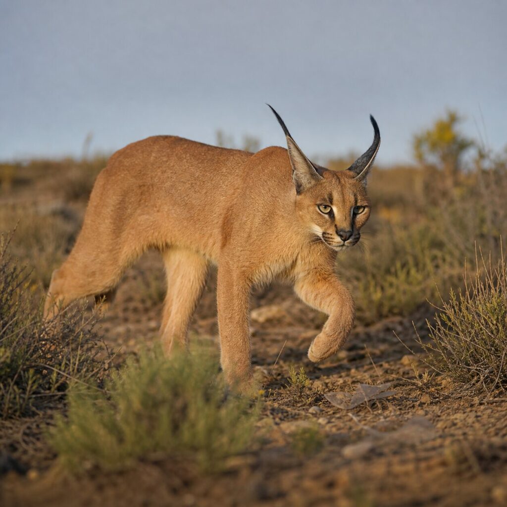Passo agile tra erbe dorate — Caracal