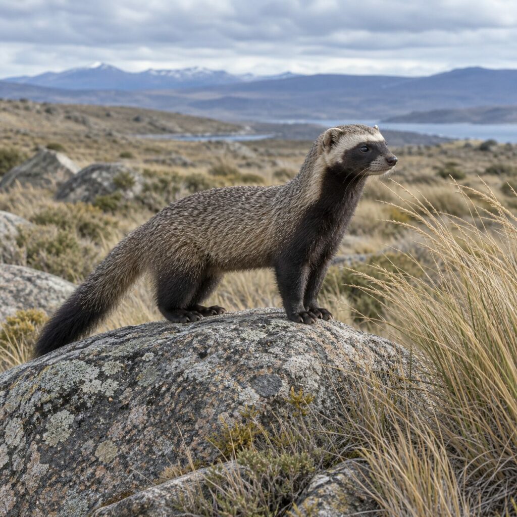 Petit grison sur un bloc de granite de la steppe australe