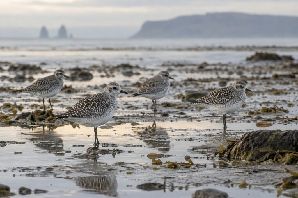 Kiebitzregenpfeifer an der Atlantikküste — a small group at low tide