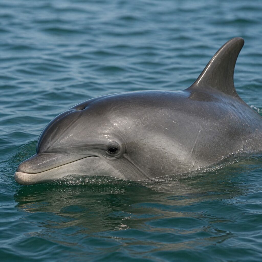 Nahporträt eines Großen Tümmlers an der Oberfläche des europäischen Atlantiks