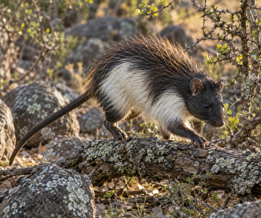 Rat à crête sur une branche du bois sec éthiopien