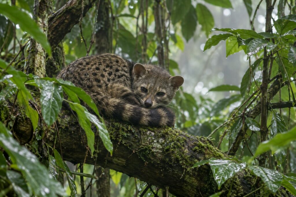 Refuge: Civette palmiste africaine lovée dans le feuillage humide