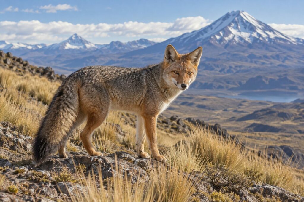 Raposa culpeo andina — standing on a highland slope