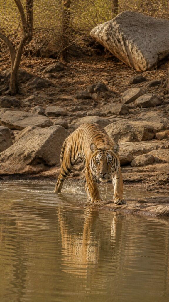Uscita dallʼacqua nella luce dorata — Tigre