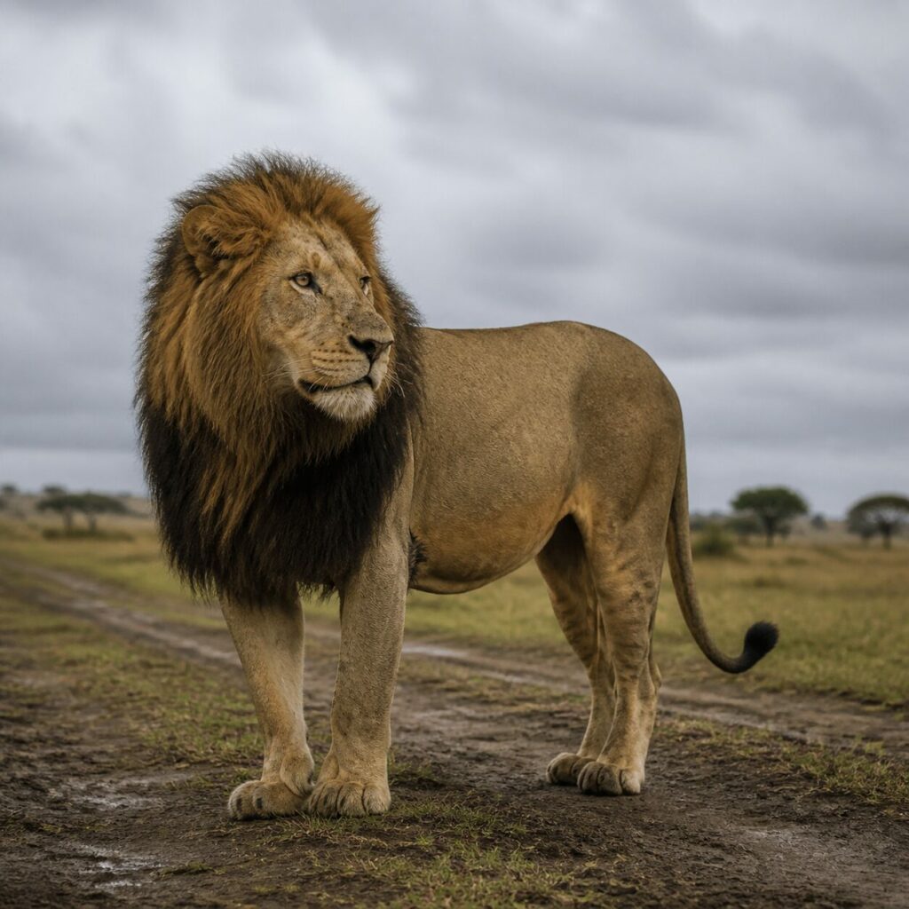 Petto fulvo in evidenza sulla savana erbosa — Leone africano