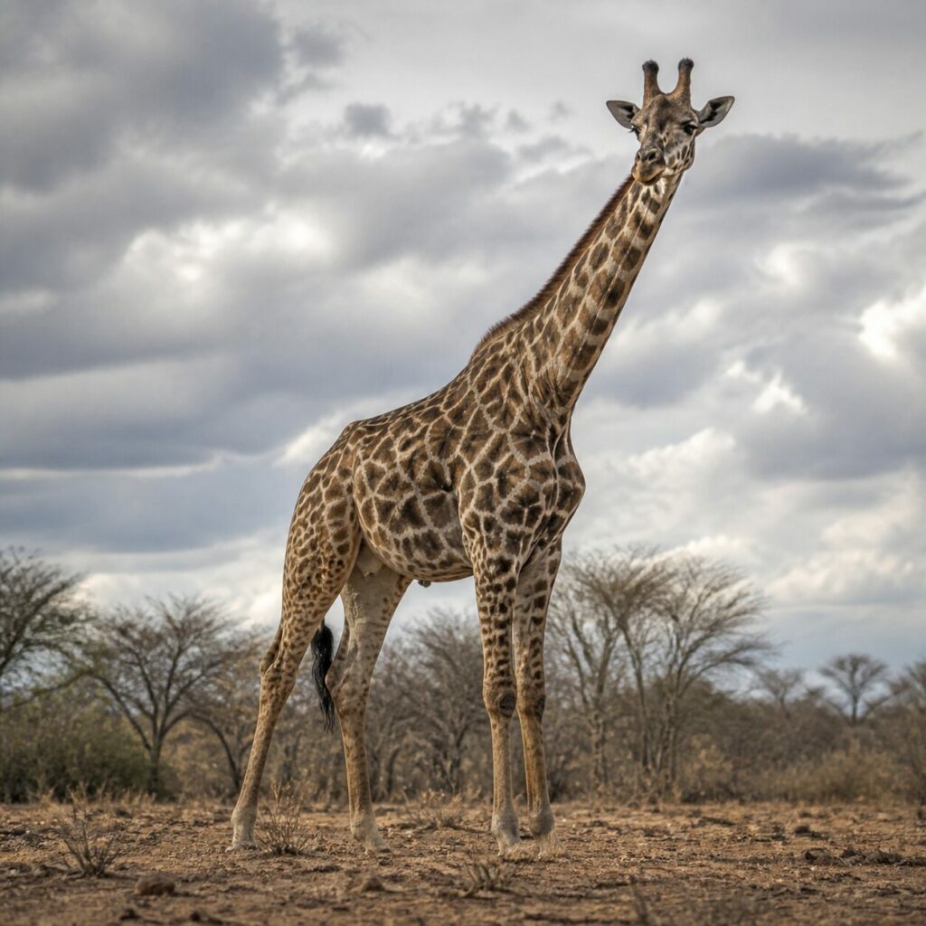 Sotto le nubi temporalesche, la giraffa resta immobile — Giraffa