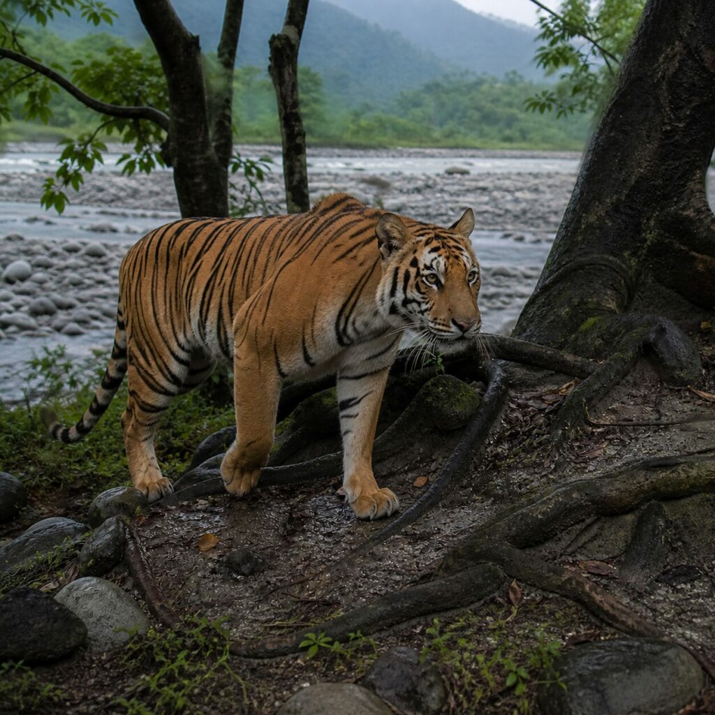 Ai piedi di un grande albero, il felino si ferma — Tigre