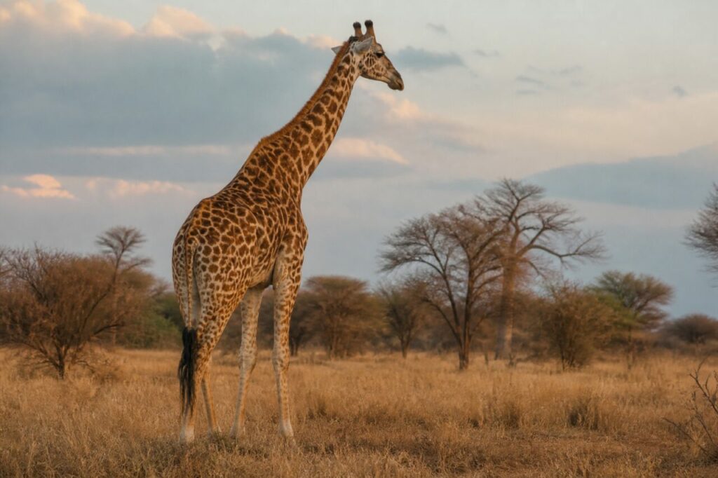 La giraffa osserva la prateria dorata — Giraffa
