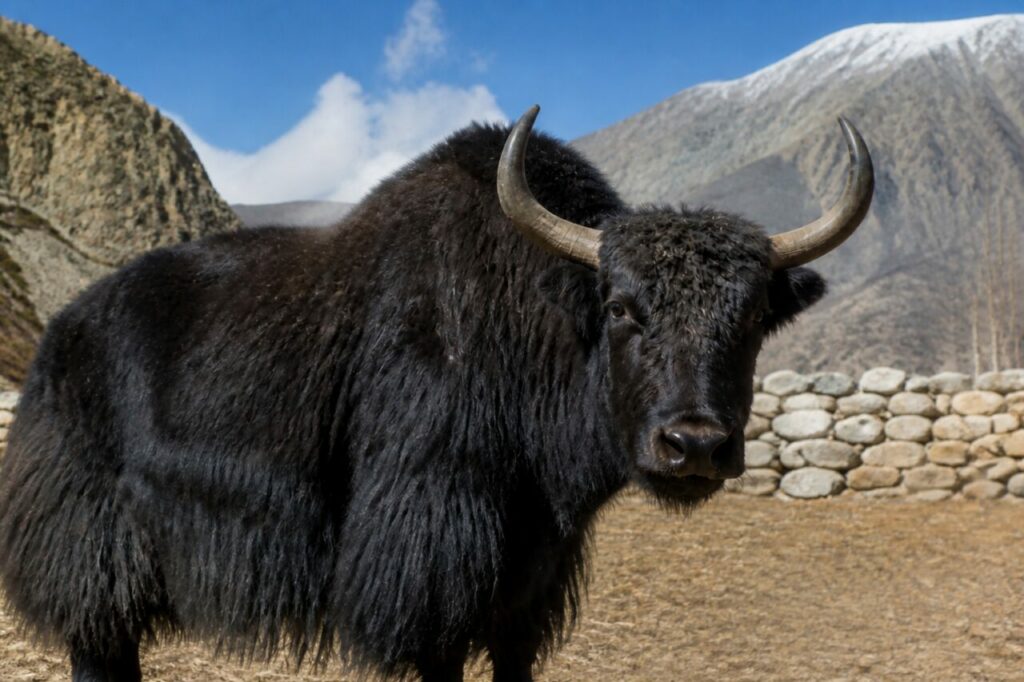 Yak attento con corna alte e muso largo — Yak domestico