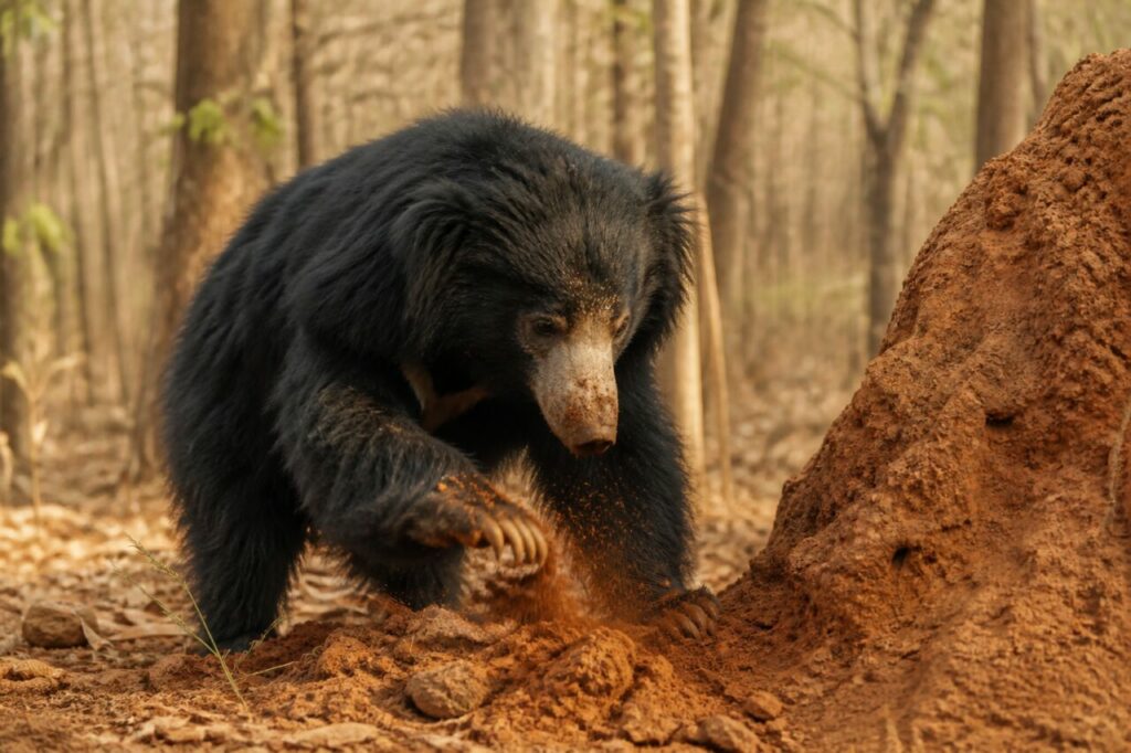 Terra rossa vola quando l’orso labiato affonda i lunghi artigli — Orso labiato