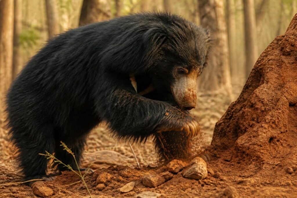 Artigli anteriori dell’orso labiato spingono via il terriccio — Orso labiato