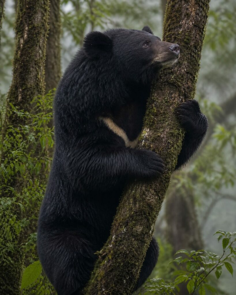 Segno pettorale color avorio visibile sul mantello dettaglio marcato asiatico — Orso nero asiatico