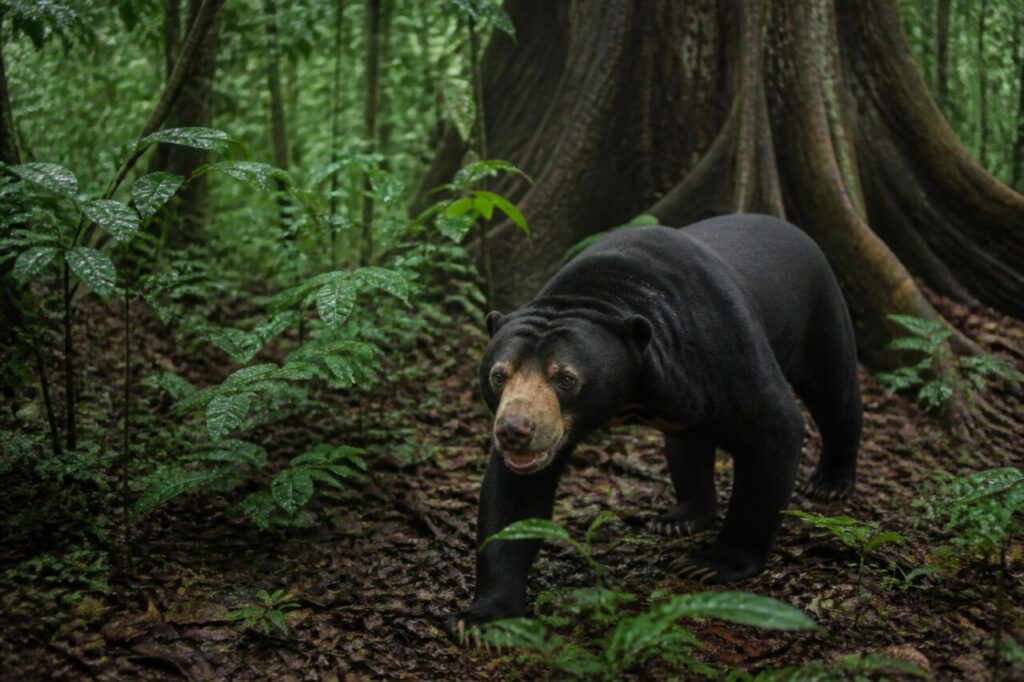 Manto scuro accanto a radici gigantesche — Orso malese