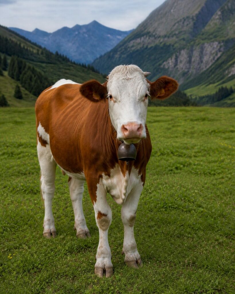 Sonnaille alpine contre un cou blanc — Vache simmental