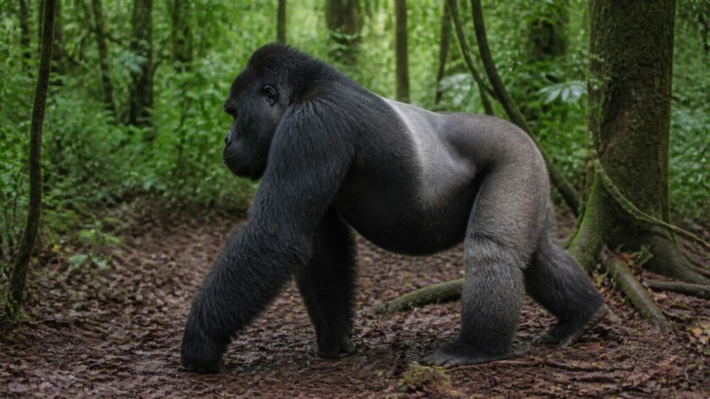 Avanzata sulle nocche tra foglie umide — Gorilla di pianura occidentale